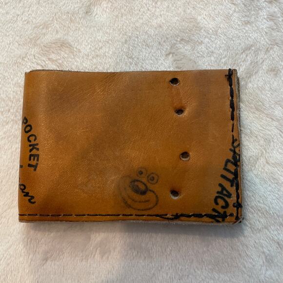 VINTAGE Handmade Leather Mike Hegan Baseball Glove Wallet Brown - Picture 1 of 6